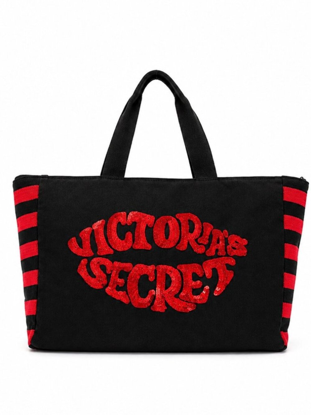 NWT Victoria's Secret Red Sequin Logo Weekender Tote Bag Black & Red
